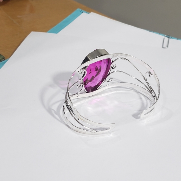 Pink Rubellite bracelet, 925 silver large pink rubellite adjustable cuff bangle - Picture 9 of 13